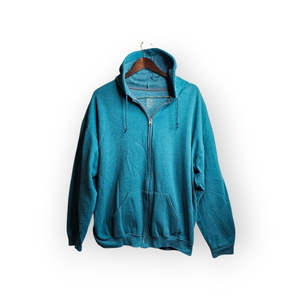 Fruit of the Loom Teal Zip Up Hoodie Sweatshirt XXL - Picture 2 of 5